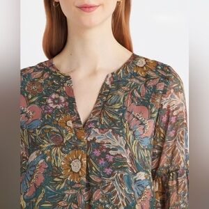 Beacon Stella Split Neck Blouse - Multicolor Floral